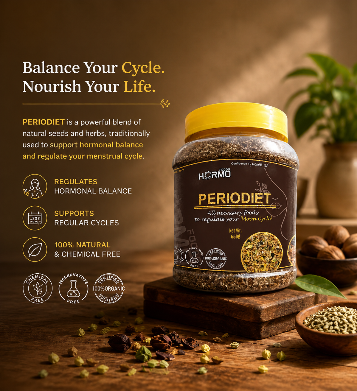 Periodiet – A Hormonal Balanced diet for Women 100% Natural menstrual cycle normalization (2 spoons daily)